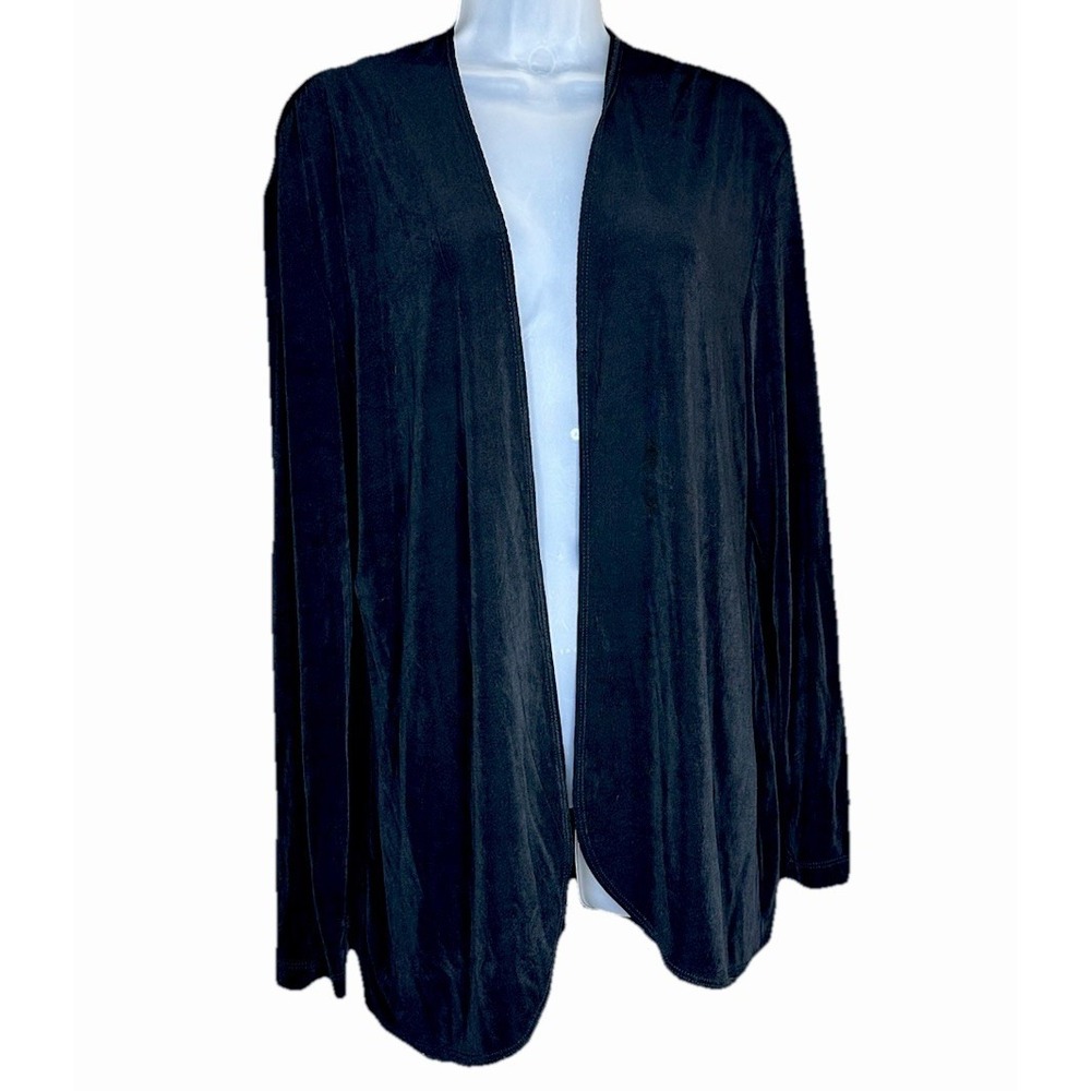Chicos Travelers Women Slinky‎ Knit Cardigan Sweater Open Front Black Sz 2 Large